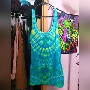 Blue green tank top medium tie dye hand dyed